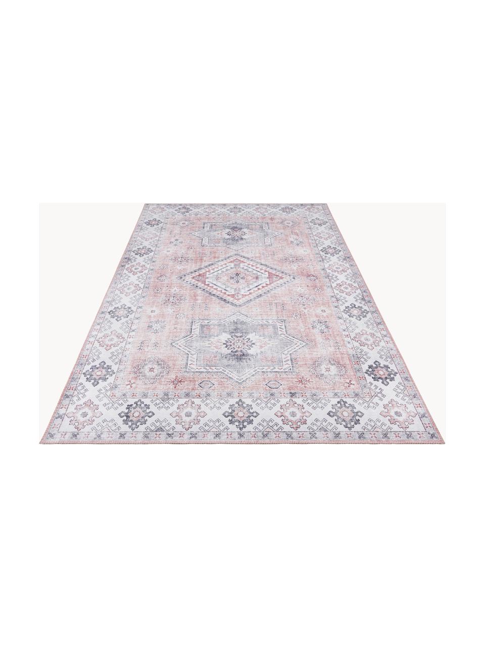 Passatoia in stile vintage Gratia, 100% poliestere, Tonalità di rosa e grigio, Larg. 80 x Lung. 200 cm