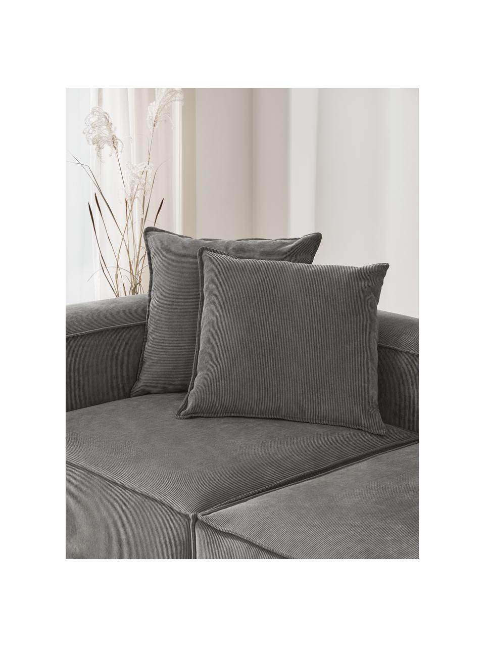 Coussin canapé en velours côtelé Lennon, Velours côtelé gris, larg. 60 x long. 60 cm