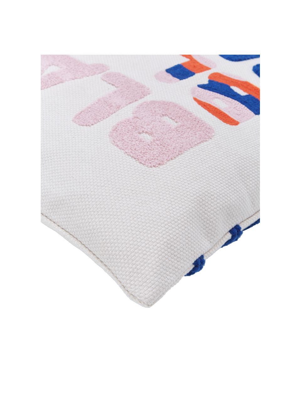 Dubbelzijdige kussenhoes Blah Blah met geborduurde opschrift, 100% katoen, Wit, blauw, lichtroze, koraalrood, B 45 x L 45 cm