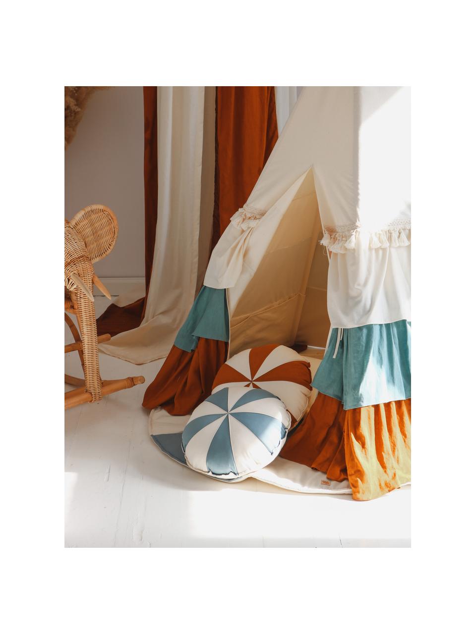 Poduszka z lnu Circus, Tapicerka: bawełna, len, Kremowobiały, niebieski, Ø 39 x W 10 cm