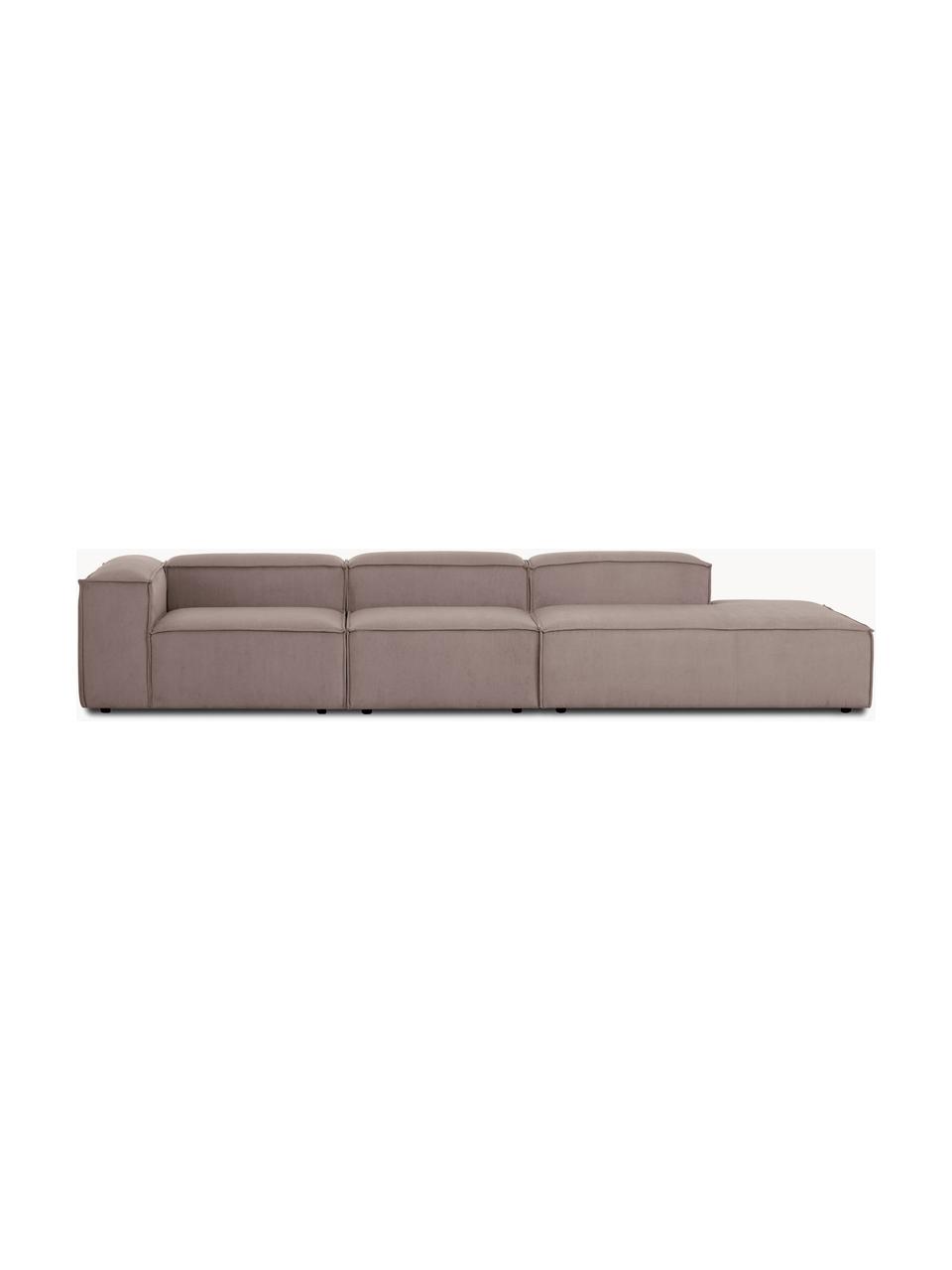 Chaise longue XL componibile in velluto a coste Lennon, Rivestimento: velluto a coste (92% poli, Struttura: legno di pino massiccio, , Piedini: plastica I piedini si tro, Velluto a coste taupe, Larg. 357 x Prof. 119 cm, schienale a destra