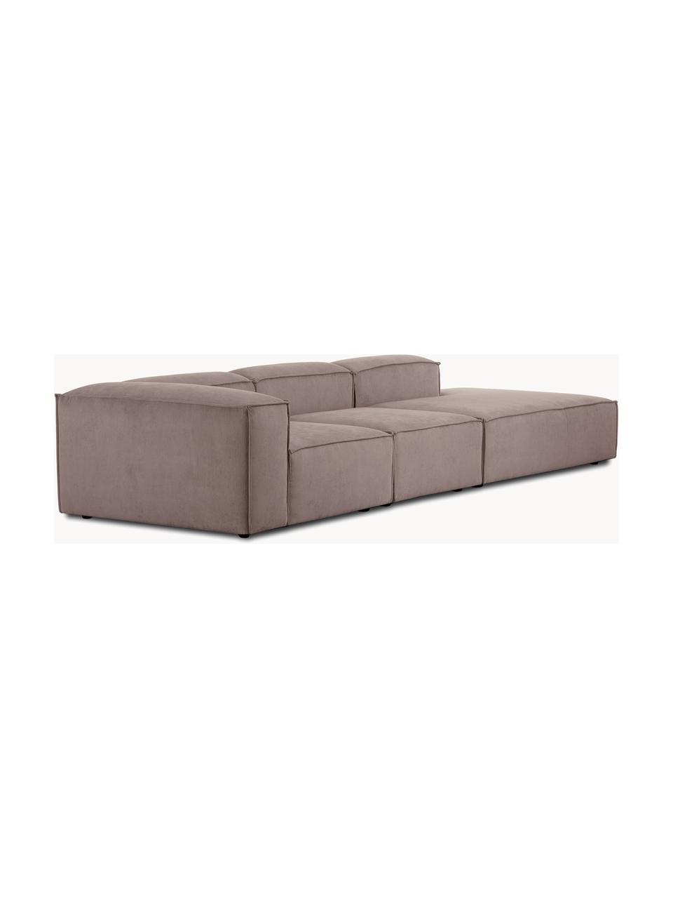 Diván modular grande de pana Lennon, Tapizado: pana (92% poliéster, 8% p, Estructura: madera contrachapada de p, Patas: plástico Las patas están , Pana gris pardo, An 357 x F 119 cm, respaldo derecho