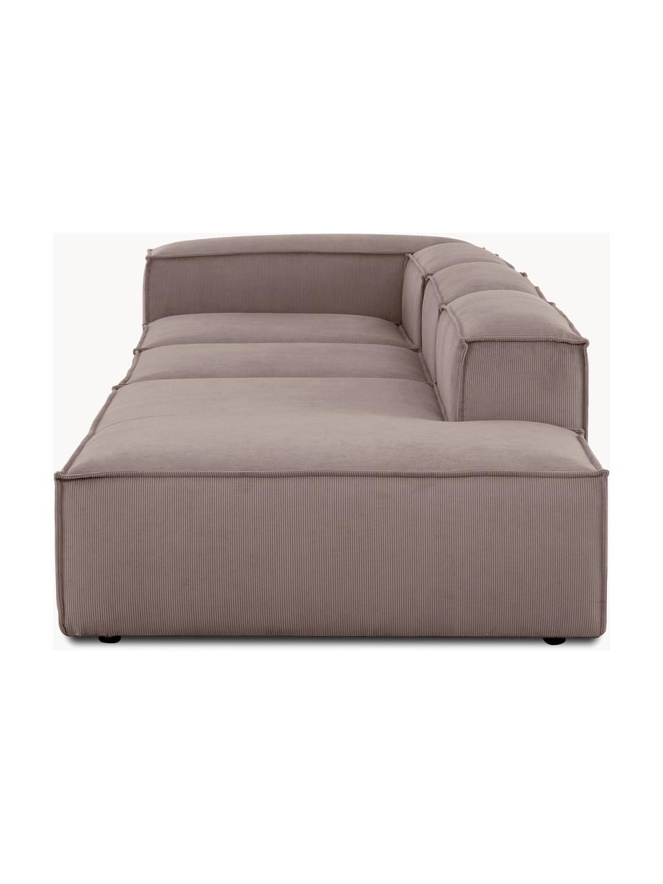 Chaise longue XL componibile in velluto a coste Lennon, Rivestimento: velluto a coste (92% poli, Struttura: legno di pino massiccio, , Piedini: plastica I piedini si tro, Velluto a coste taupe, Larg. 357 x Prof. 119 cm, schienale a destra