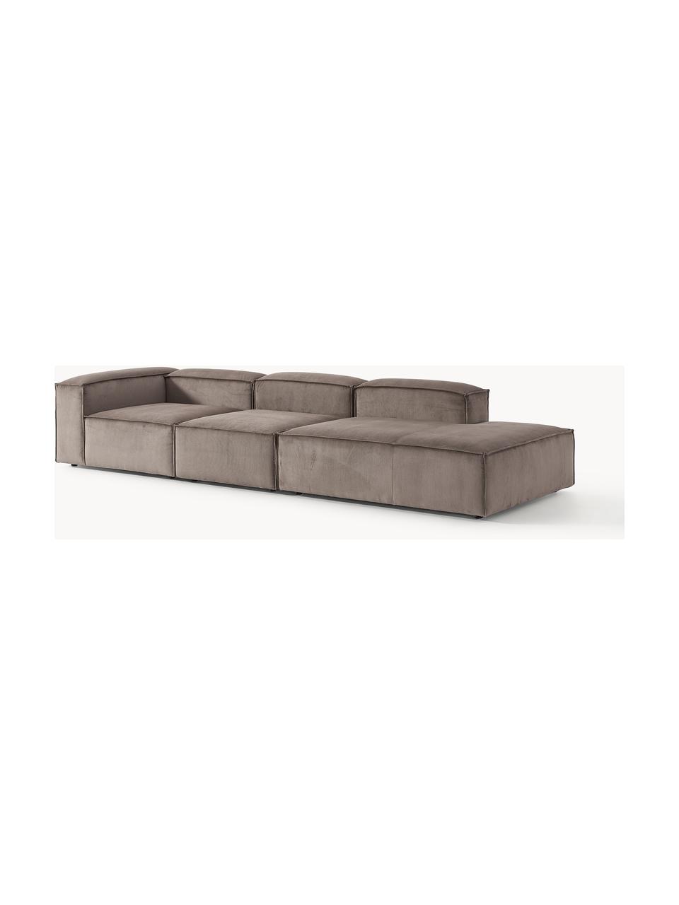 Méridienne modulable XL en velours côtelé Lennon, Velours côtelé taupe, larg. 357 x prof. 119 cm, accoudoir à gauche