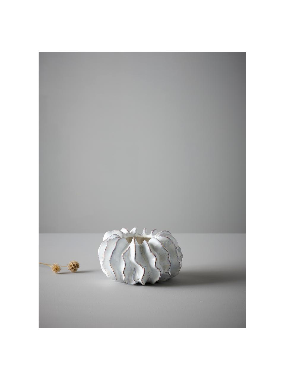Cache-pot artisanal en céramique Payton, Céramique, Blanc cassé, Ø 25 x haut. 14 cm
