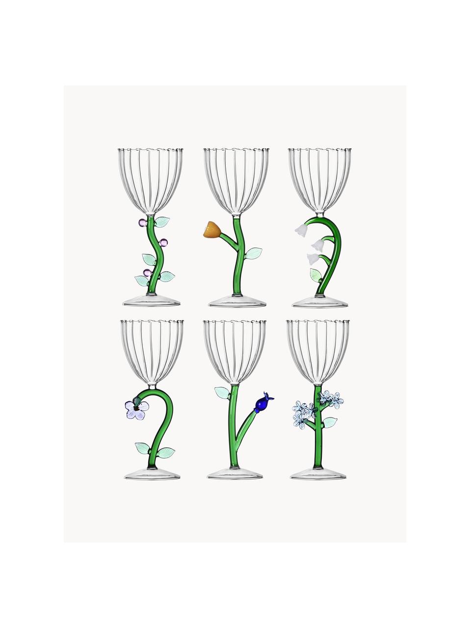 Sada ručně vyrobených sklenic na víno Botanica, 6 dílů, Borosilikátové sklo, Transparentní, zelená, Ø 9 cm, V 20 cm, 280 ml
