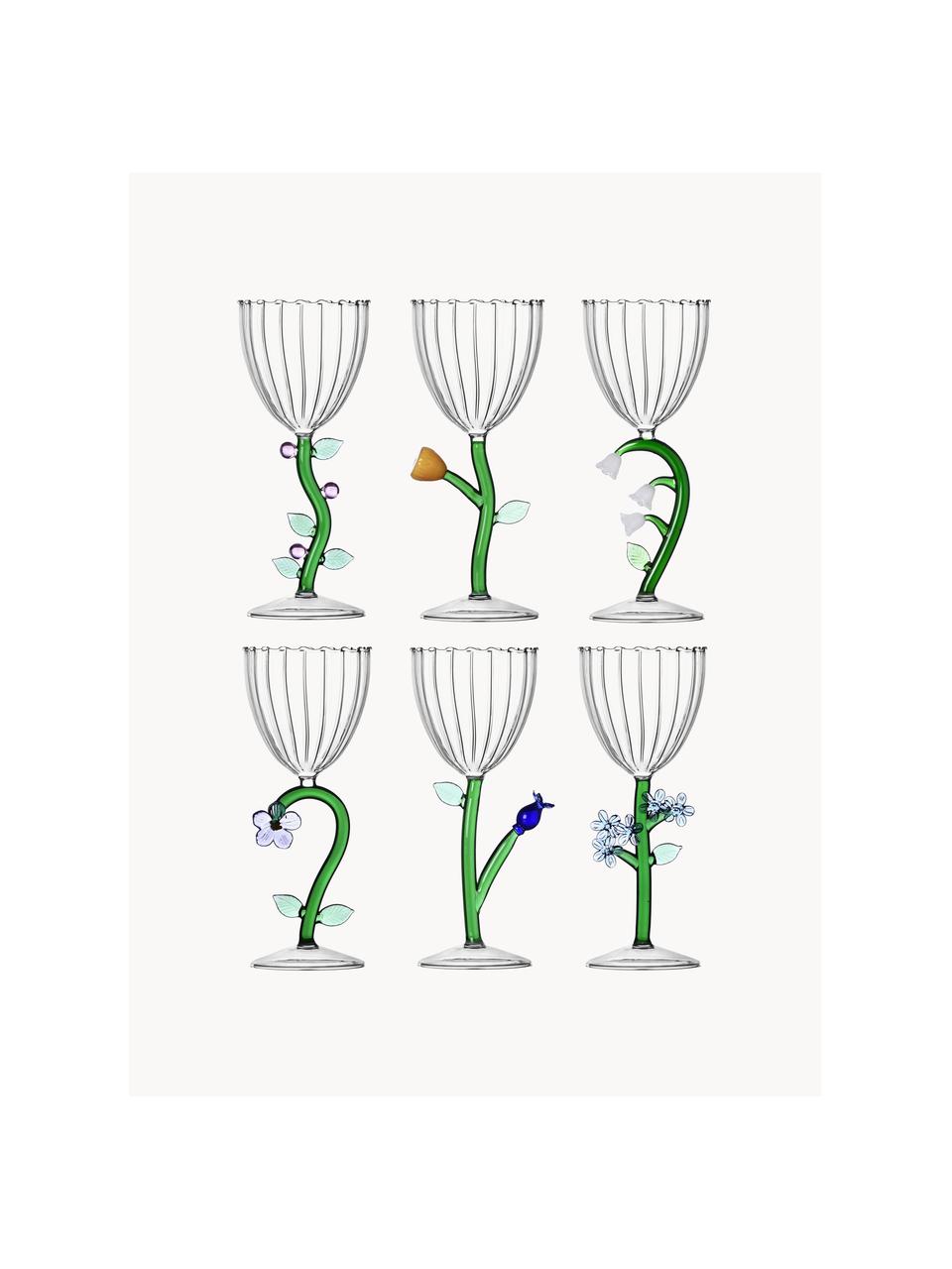 Set 6 bicchieri vino fatti a mano Botanica, Vetro borosilicato, Trasparente, verde, Ø 9 x Alt. 20 cm, 280 ml