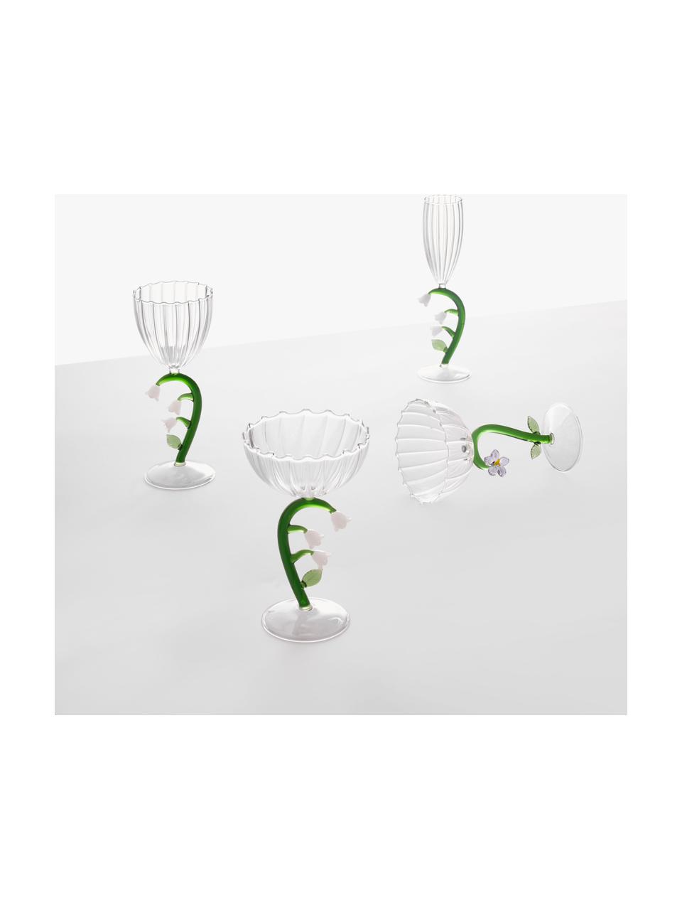 Set 6 bicchieri vino fatti a mano Botanica, Vetro borosilicato, Trasparente, verde, Ø 9 x Alt. 20 cm, 280 ml