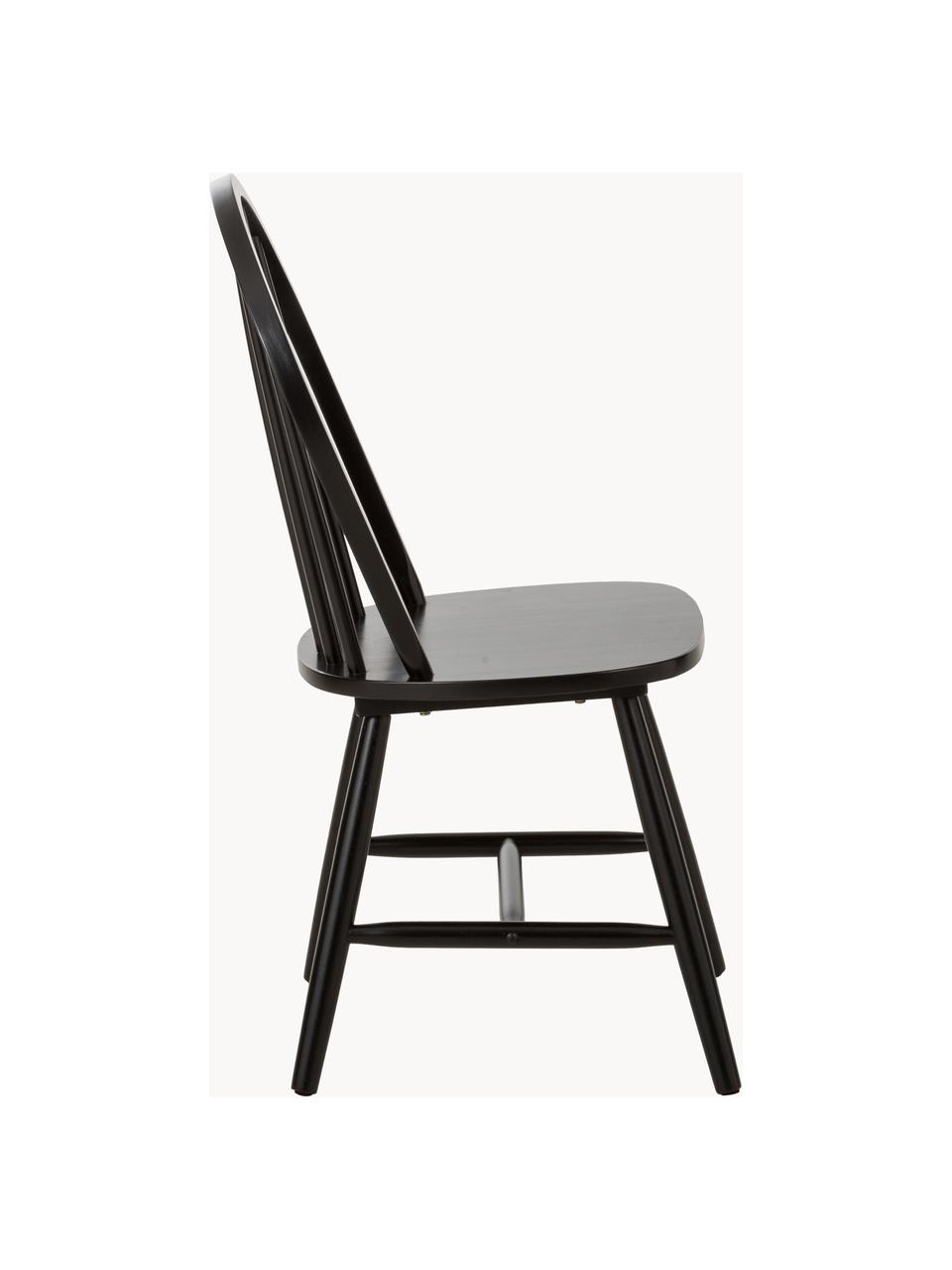 Chaise en bois style Windsor Megan, 2 pièces, Bois d'hévéa, laqué, Noir, larg. 46 x prof. 51 cm