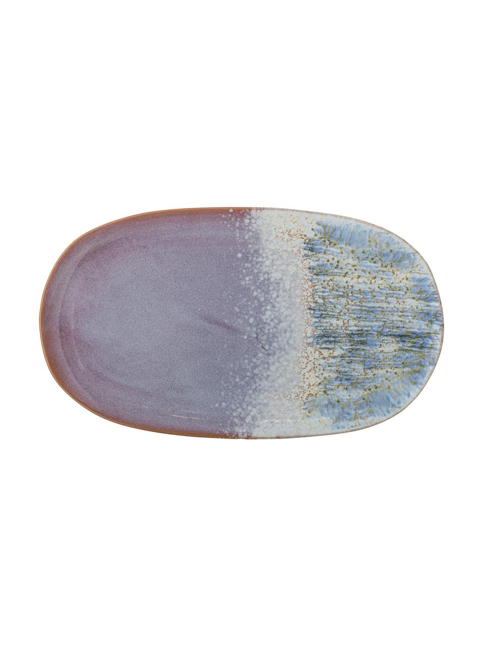 Ručně vyrobený servírovací podnos s reaktivní glazurou Cloe, Kamenina, Odstíny modré a fialové, D 37 cm, Š 21 cm