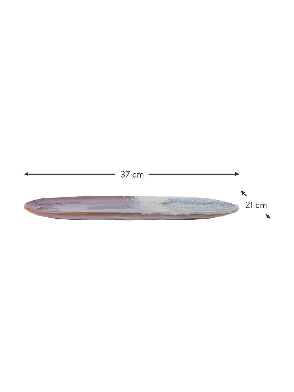 Ručně vyrobený servírovací podnos s reaktivní glazurou Cloe, Kamenina, Odstíny modré a fialové, D 37 cm, Š 21 cm