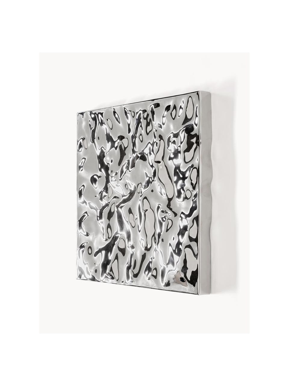 Wandobjekt Splash mit gehämmerter Oberfläche, 2 Stück, Aluminum, poliert, lackiert, Silberfarben, B 50 x H 50 cm