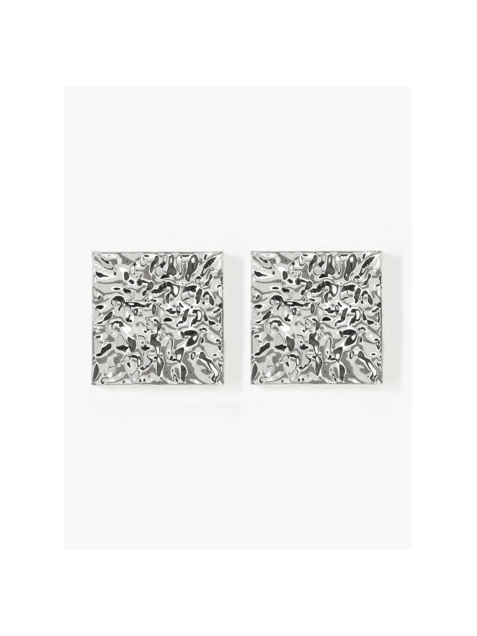 Wandobjecten Splash met een gehamerd oppervlak, 2 stuks, Aluminium, gepolijst, gelakt, Zilverkleurig, B 50 x H 50 cm