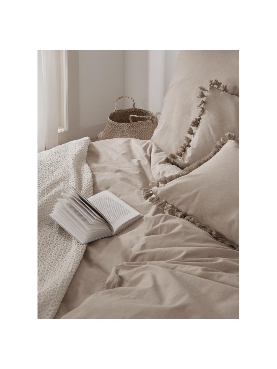 Bavlnená posteľná bielizeň so strapcami Polly, Béžová, 135 x 200 cm + 1 vankúš 80 x 80 cm