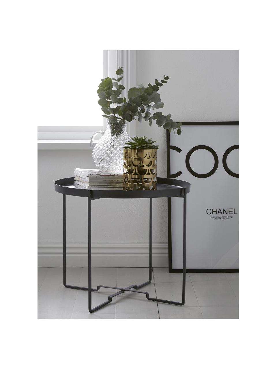 Kulatý kovový odkládací stolek George, Potažený kov, Černá, Ø 57 cm, V 48 cm
