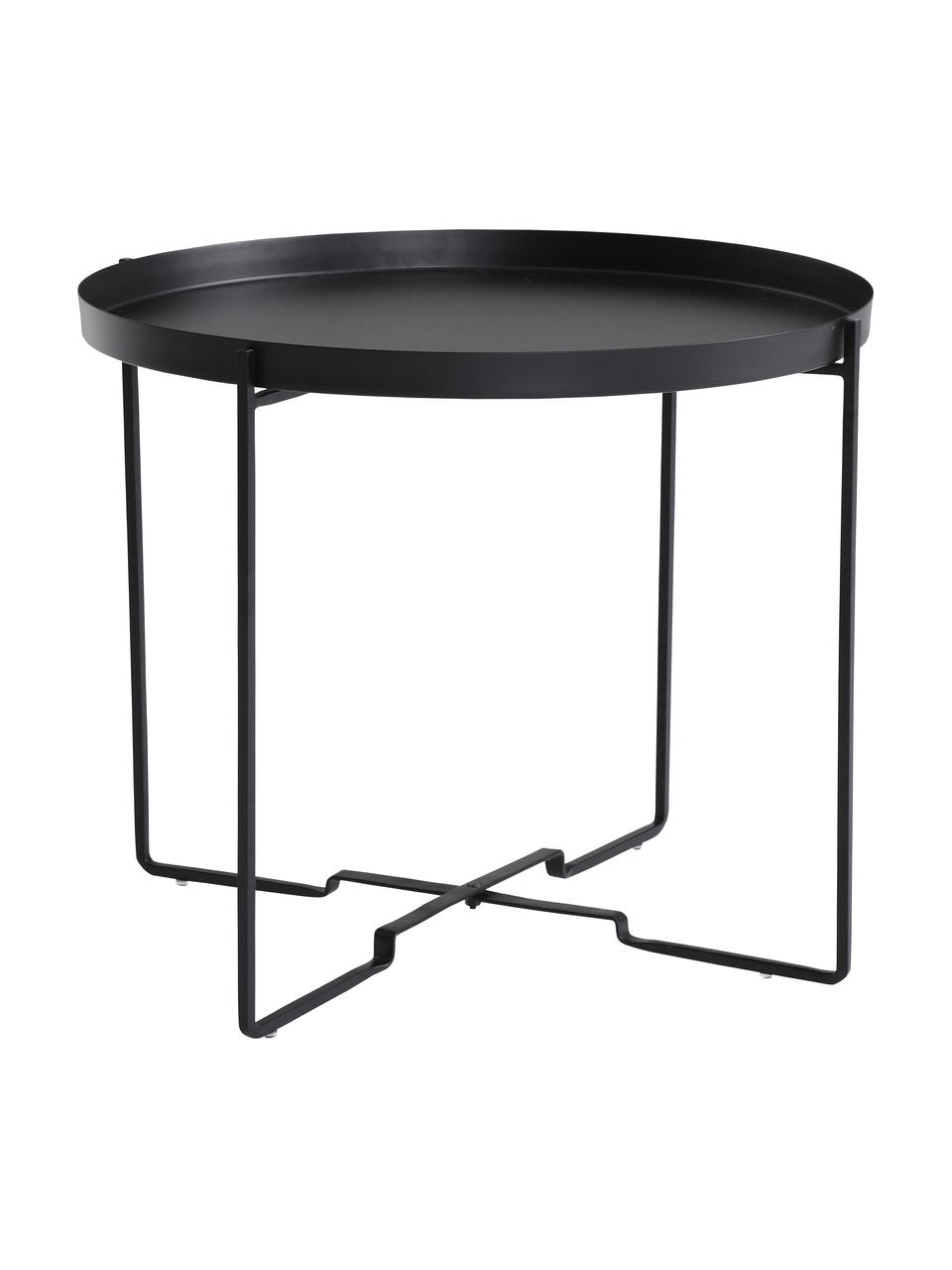 Mesa auxiliar redonda con bandeja extraíble de metal George, Metal recubierto, Negro, Ø 57 x Al 48 cm