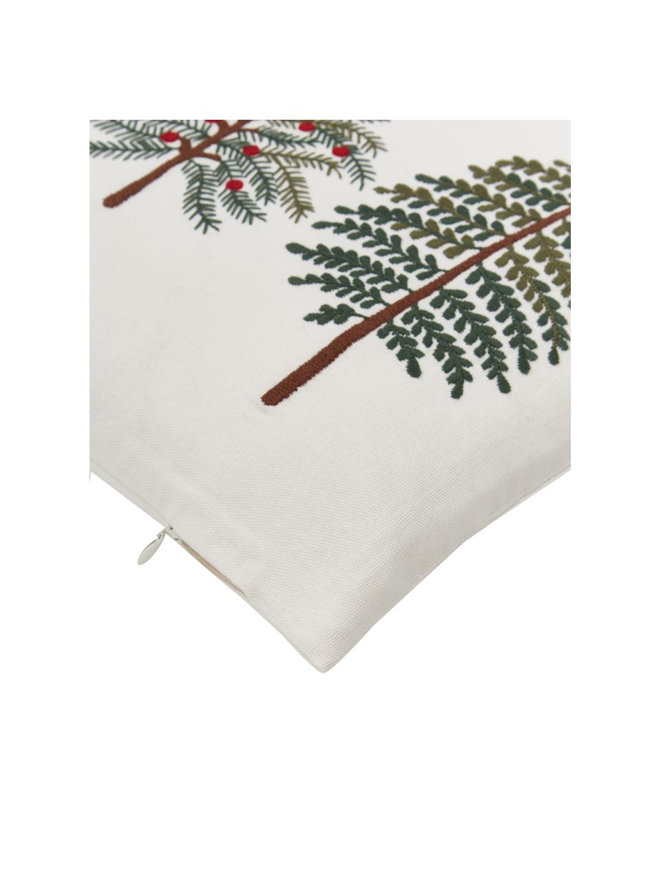 Housse de coussin rectangulaire brodée de motif hivernal Fenna, 100 % coton, Blanc, vert, larg. 30 x long. 50 cm
