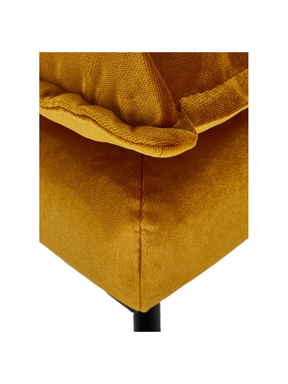 Fluwelen bank Retro (2-zits) in geel met metalen poten, Bekleding: polyester fluweel, Frame: MDF, houtvezelplaat, Poten: gepoedercoat metaal, Fluweel okergeel, B 175 x D 83 cm