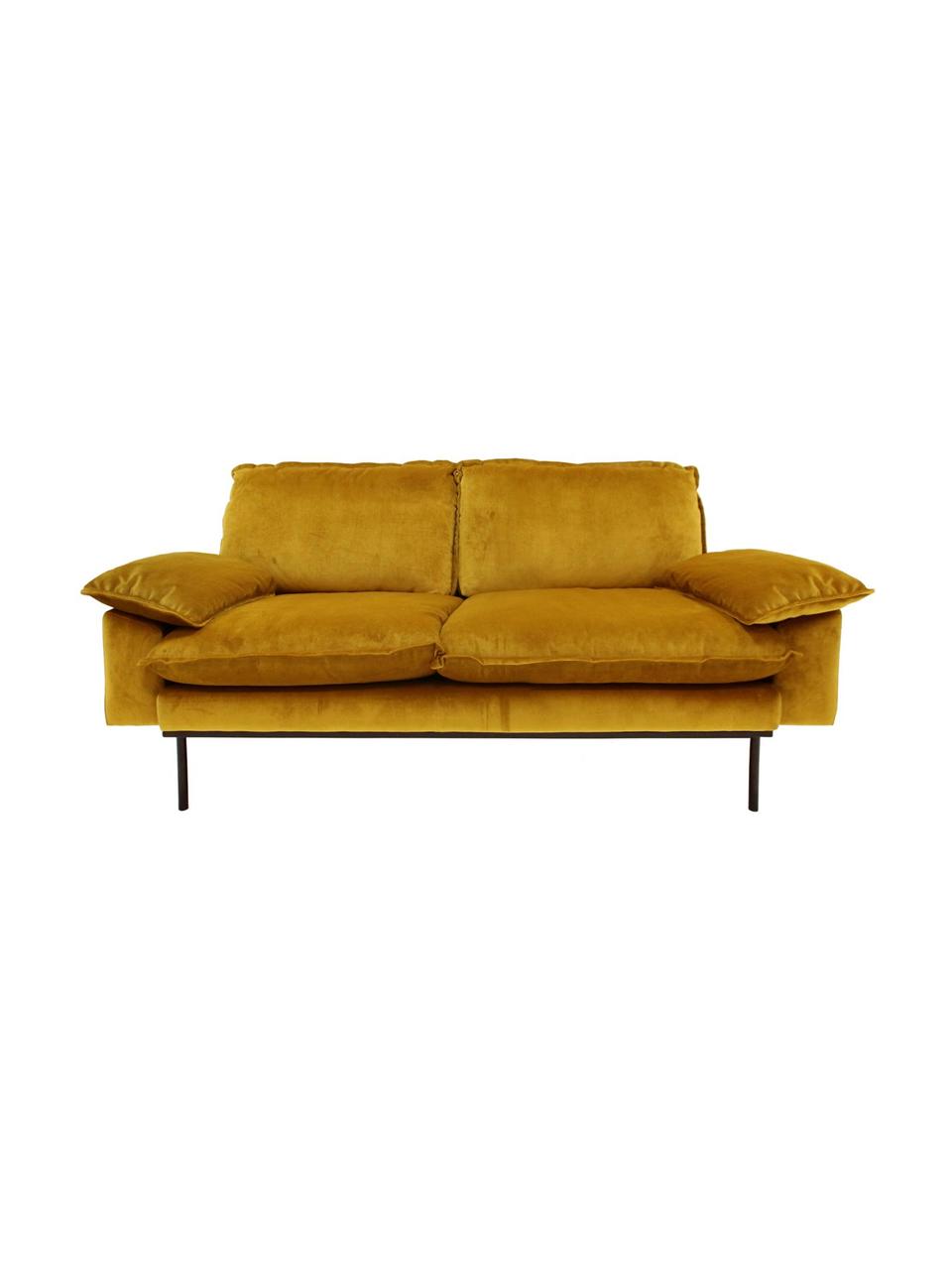 Samt-Sofa Retro (2-Sitzer) mit Metall-Füßen, Bezug: Polyestersamt 86.000 Sche, Korpus: Mitteldichte Holzfaserpla, Füße: Metall, pulverbeschichtet, Samt Ockergelb, B 175 x T 83 cm