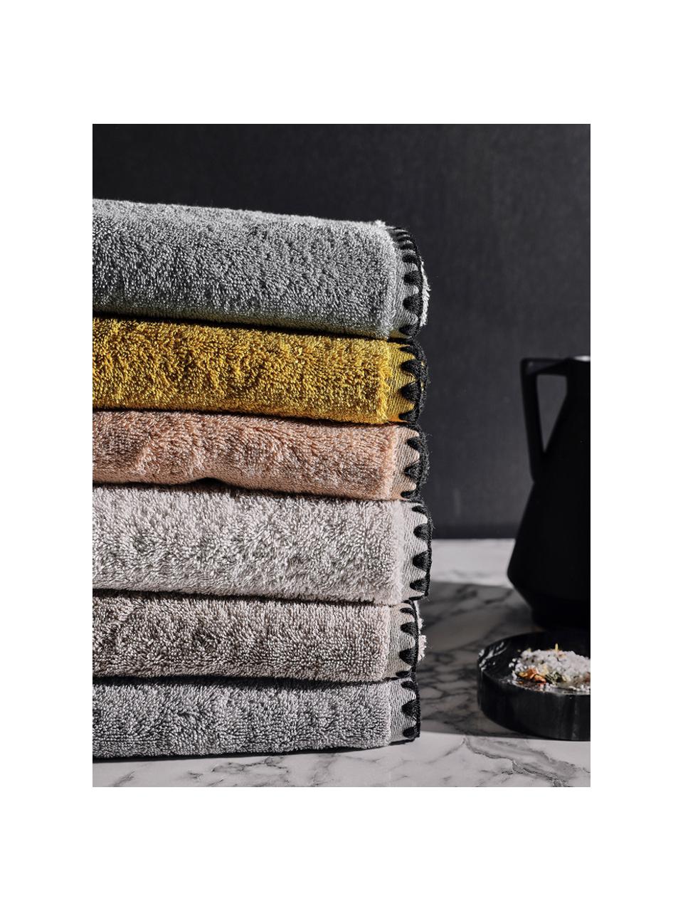 Handtuch Issey in verschiedenen Größen, mit bestickter Borte, Rosa, Schwarz, Handtuch