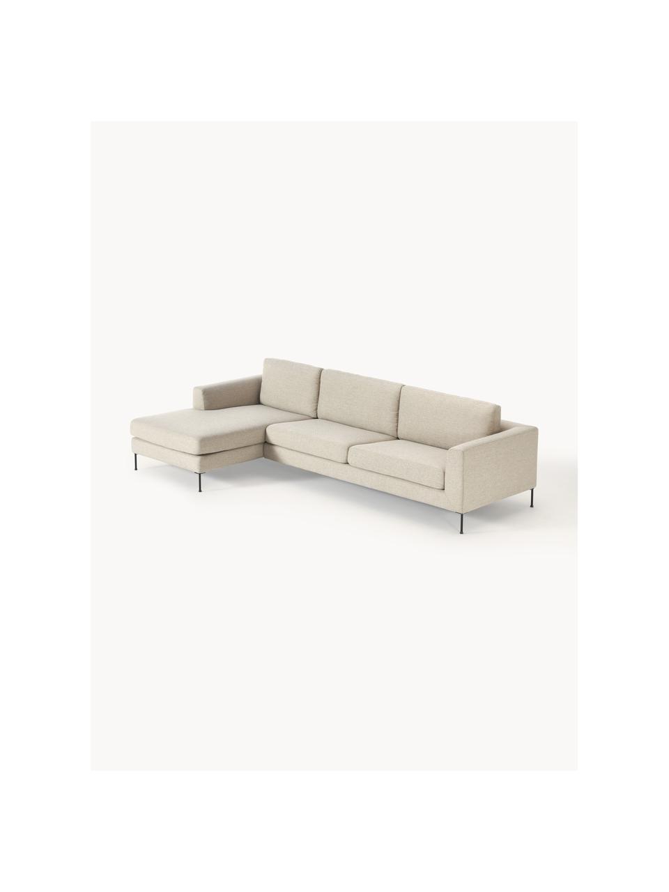 Divano angolare 4 posti Cucita, Rivestimento: tessuto (100% poliestere), Struttura: legno di pino massiccio, Piedini: metallo laccato Questo pr, Tessuto beige chiaro, Larg. 302 x Prof. 163 cm, chaise longue a sinistra