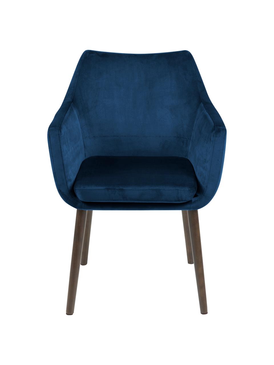 Sametová židle s područkami Nora, Tmavě modrá Nohy: tmavě hnědá