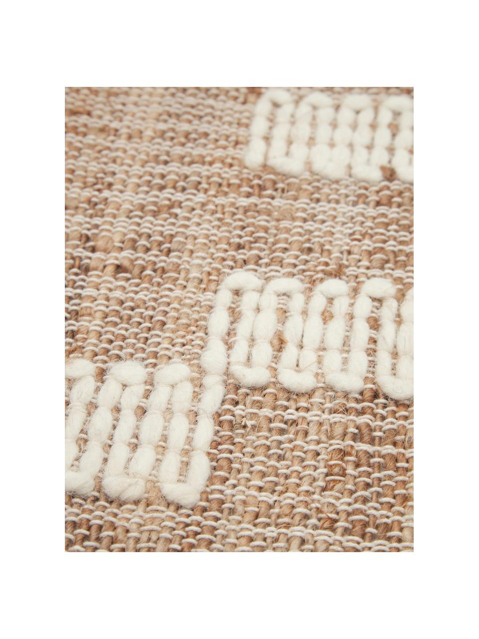 Handgefertigter Jute-Teppich Kerala mit Fransen, 68 % Jute, 23 % Baumwolle, 9 % Wolle, Braun, Cremeweiß, B 80 x L 150 cm (Größe XS)