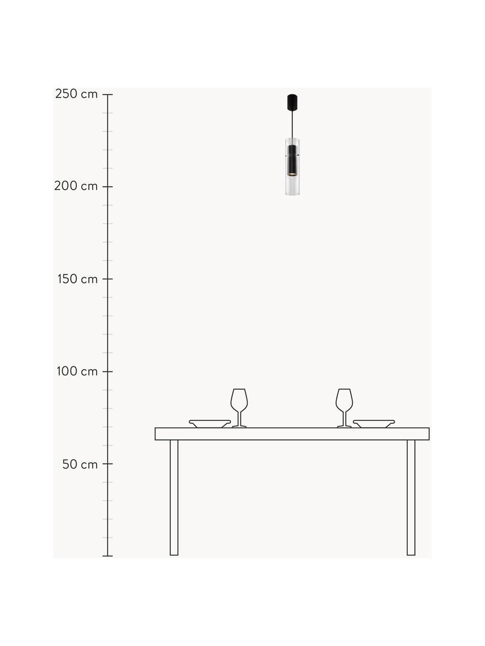 Pendelleuchte Dynamics, Lampenschirm: Glas, Aluminium, beschich, Baldachin: Aluminium, beschichtet, Transparent, Schwarz, Ø 8 x H 56 cm