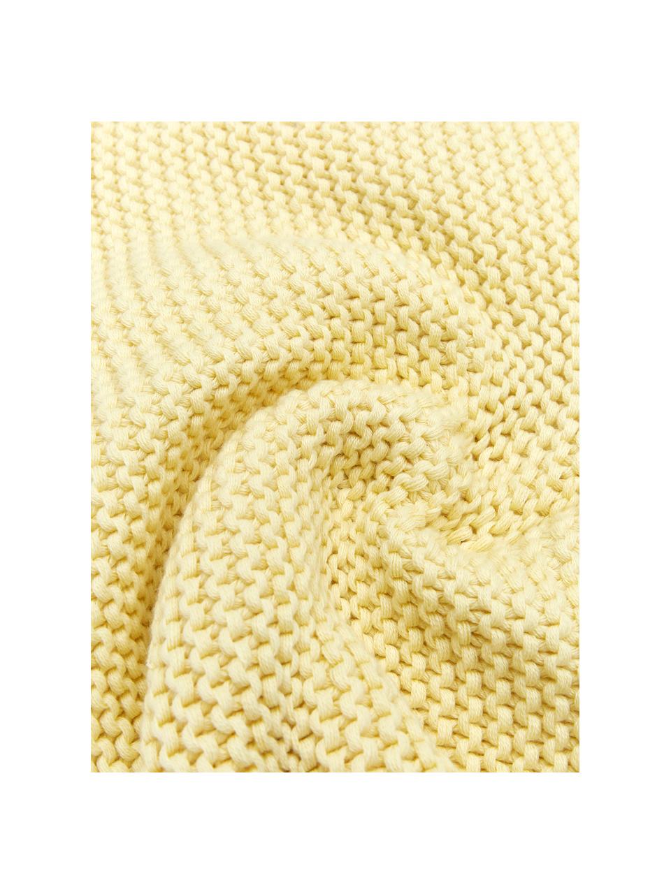 Coperta a maglia in cotone organico giallo chiaro Adalyn, 100% cotone organico, certificato GOTS, Giallo chiaro, Larg. 150 x Lung. 200 cm
