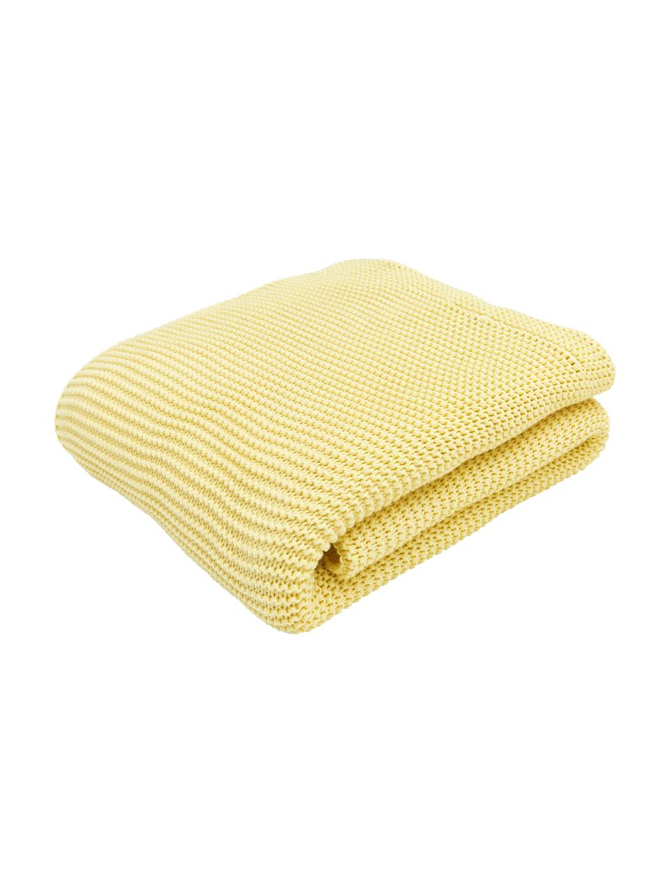 Plaid jaune en tricot Adalyn, 100 % coton bio, certifié GOTS, Jaune clair, larg. 150 x long. 200 cm