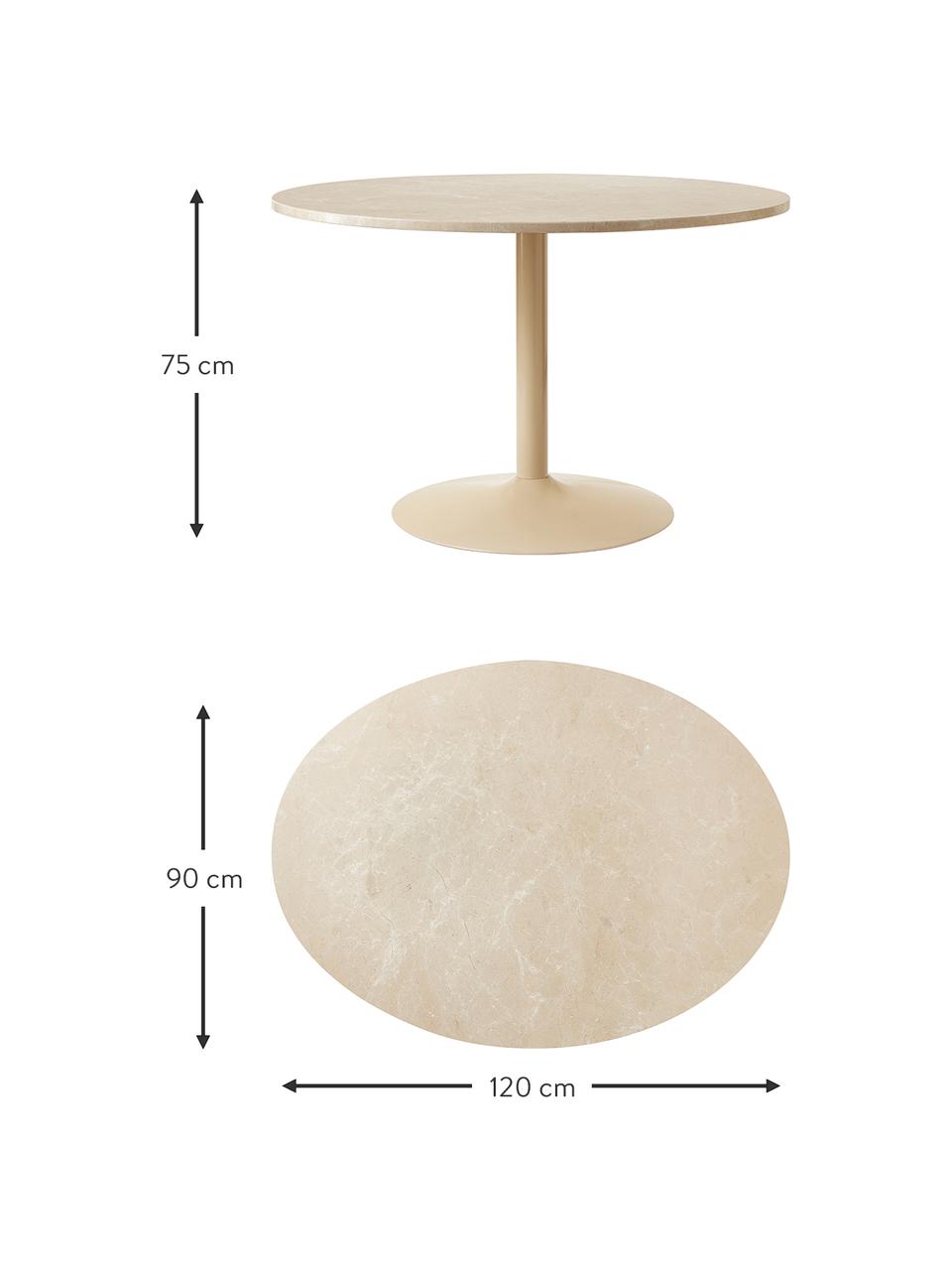 Ovaler Marmor-Esstisch Miley, 120 x 90 cm, Tischplatte: Marmor, Gestell: Metall, pulverbeschichtet, Beige, B 120 x T 90 cm