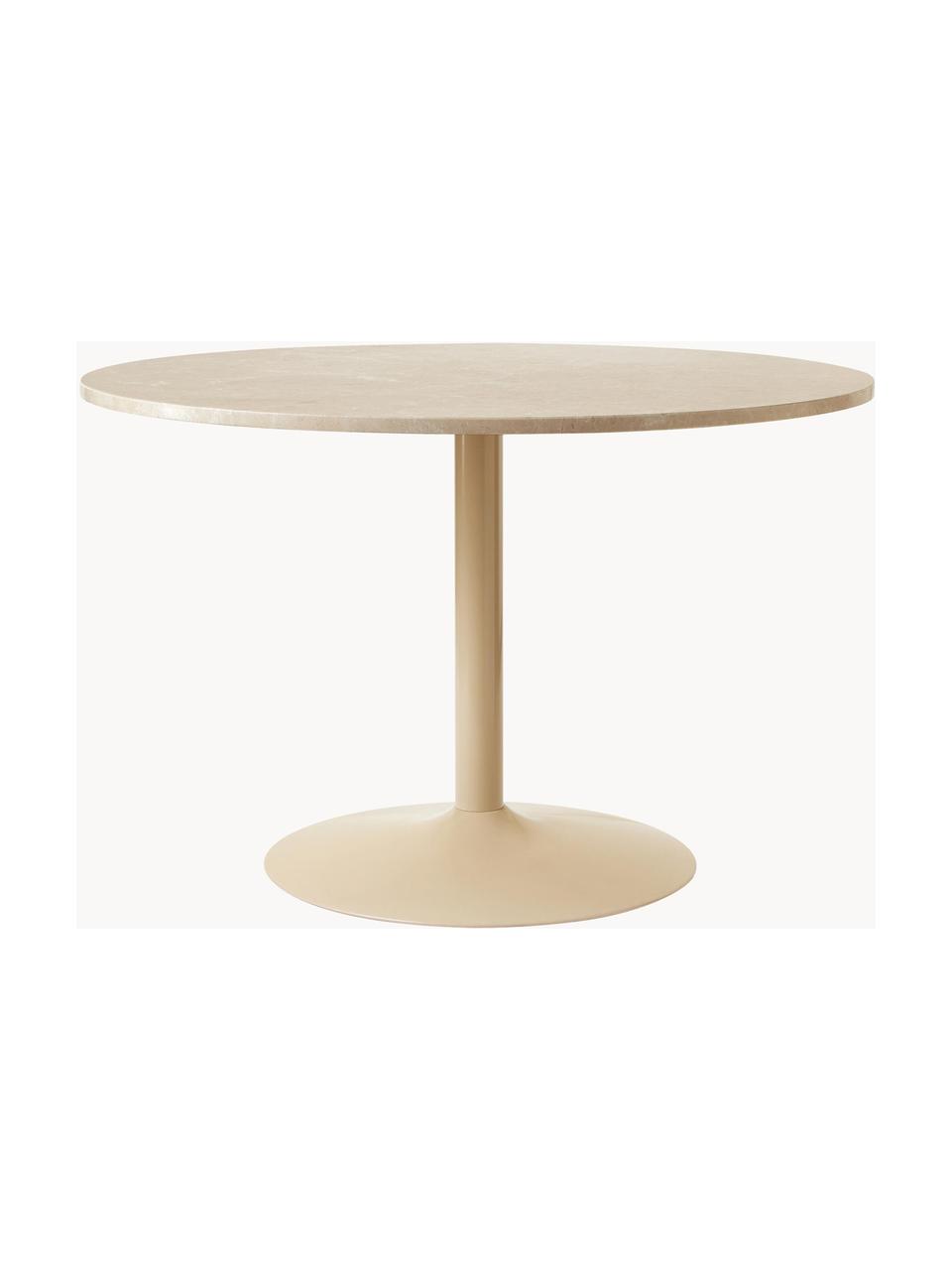 Ovale marmeren eettafel Miley, 120 x 90 cm, Tafelblad: marmer, Frame: gepoedercoat metaal, Beige, gemarmerd, B 120 x D 90 cm