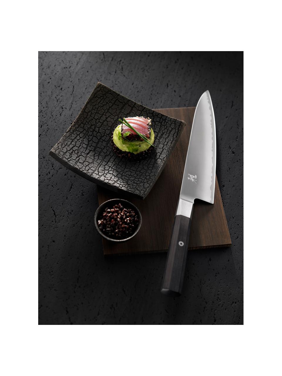 Nóż Sujihiki Miyabi, Odcienie srebrnego, ciemne drewno naturalne, D 38 cm
