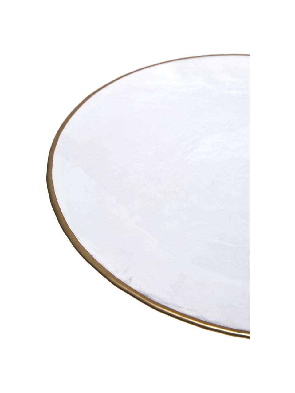 Platos llanos de vidrio Orphee, 2 uds., Vidrio, Transparente con borde dorado, Ø 28 cm