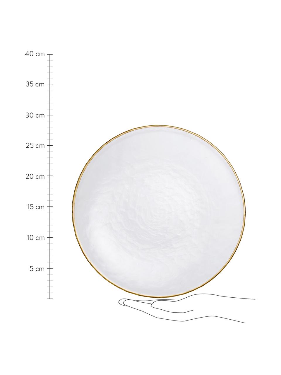 Assiettes plates en verre Orphee, 2 pièces, Verre, Transparent avec bordure dorée, Ø 28 cm