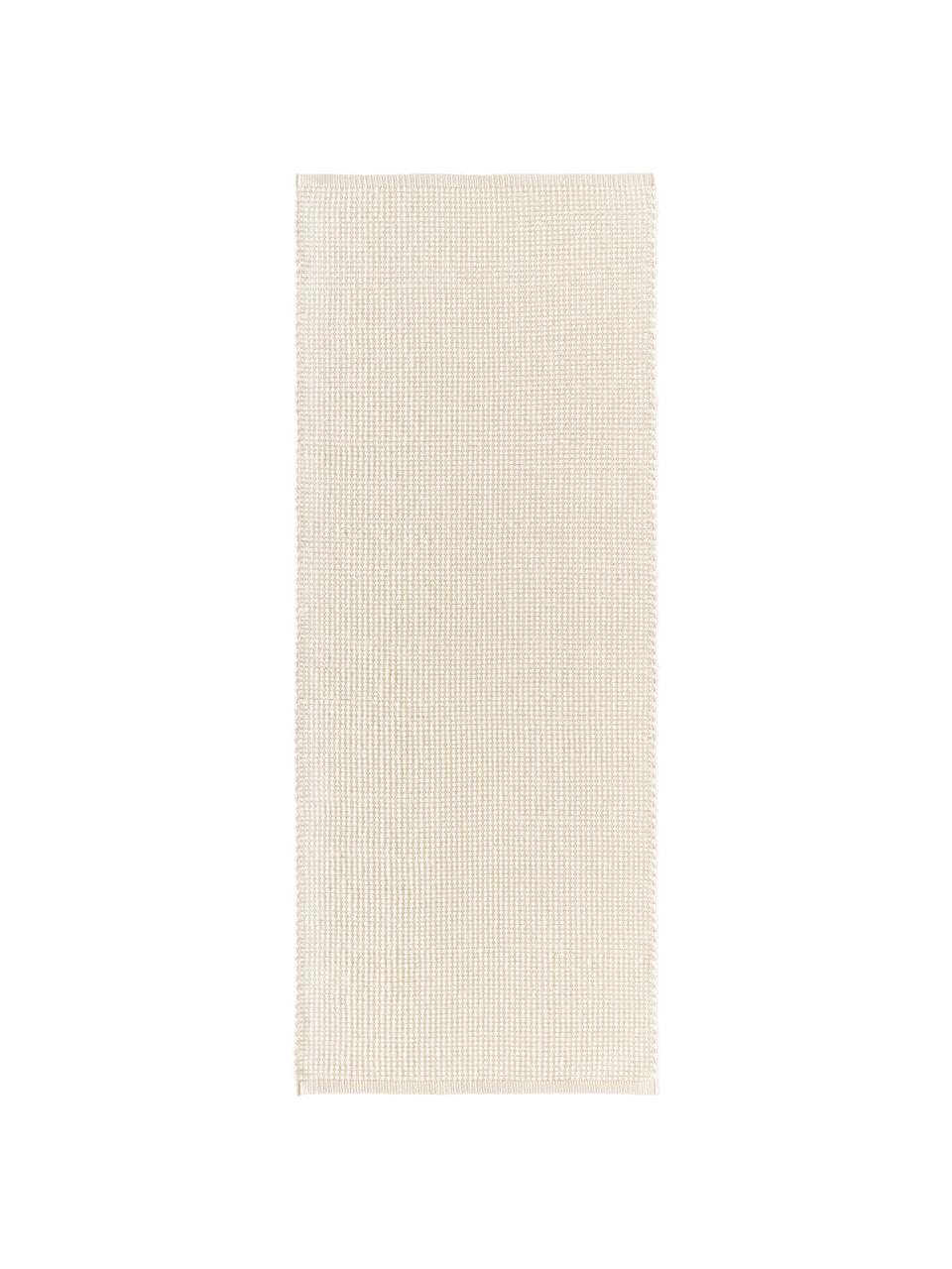 Handgewebter Wollläufer Amaro, Flor: 100 % Wolle, Cremeweiß, B 80 x L 200 cm