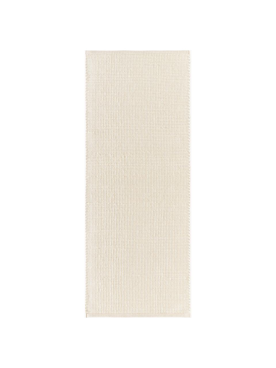 Handgewebter Wollläufer Amaro, Flor: 100 % Wolle, Cremeweiß, Beige, B 80 x L 200 cm