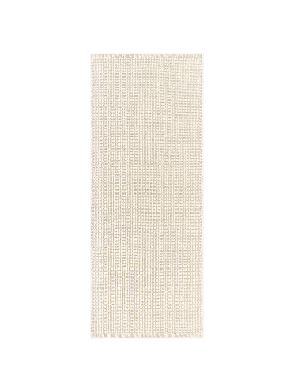 Handgeweven wollen loper Amaro, Onderzijde: 100% katoen Bij wollen vl, Crèmewit, beige, B 80 x L 200 cm