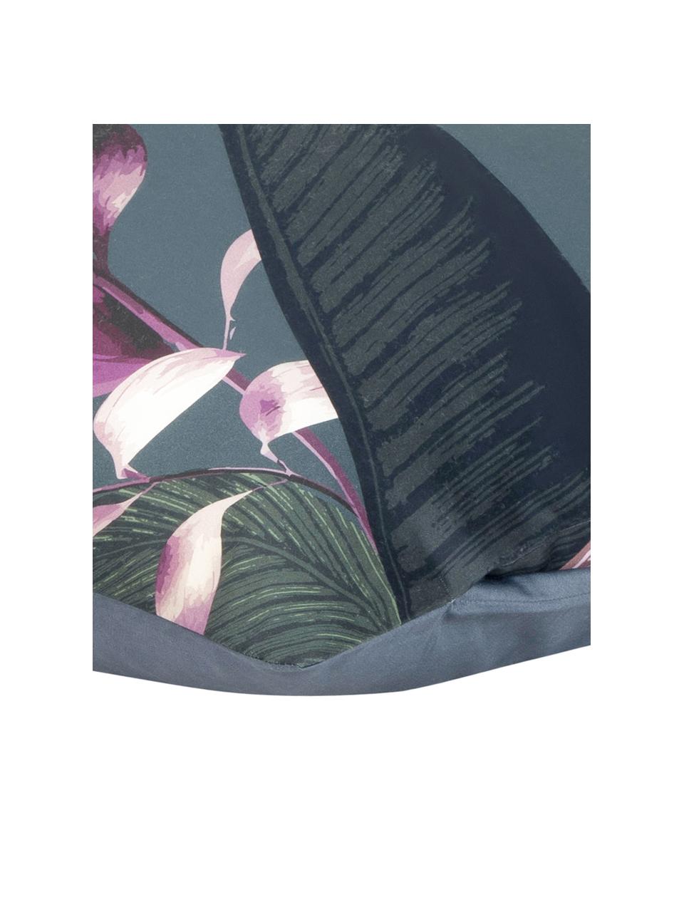 Obliečka na vankúš z bavlneného saténu Flora, 2 ks, Tmavosivá s rastlinným vzorom, Š 40 x D 80 cm