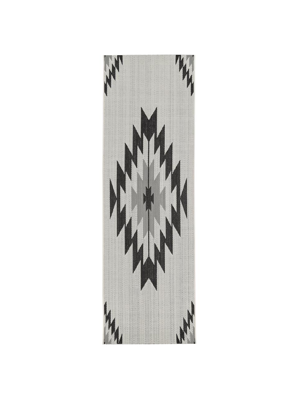 In- & Outdoor-Läufer Ikat mit Ethno Muster, 86% Polypropylen, 14% Polyester, Cremeweiss, Schwarz, Grau, B 80 x L 250 cm