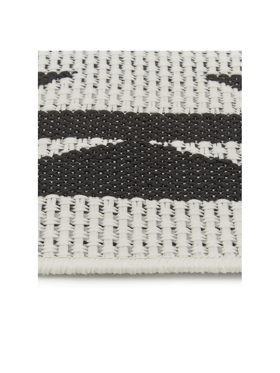 Tapis d'entrée intérieur-extérieur Ikat, 86 % polypropylène, 14 % polyester, Blanc crème, noir, gris, larg. 80 x long. 250 cm