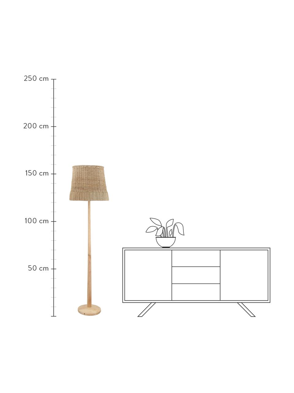 Lámpara de pie de madera Ratto, Pantalla: ratán, Cable: cubierto en tela, Marrón, Ø 40 x Al 160 cm