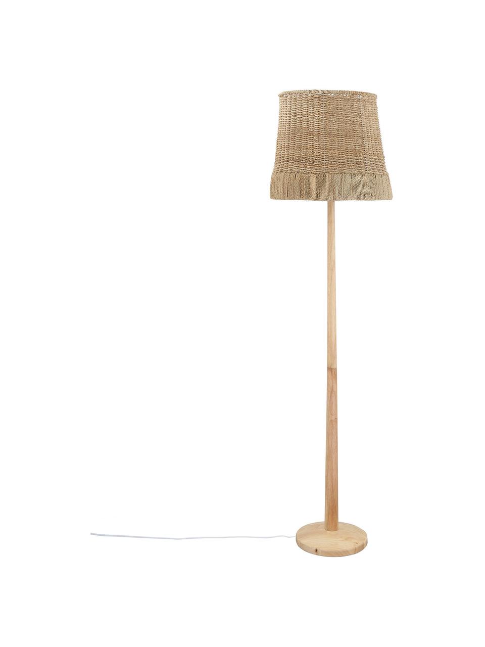 Lámpara de pie de madera Ratto, estilo boho, Pantalla: ratán, Cable: cubierto en tela, Ratán, madera, Ø 40 x Al 160 cm