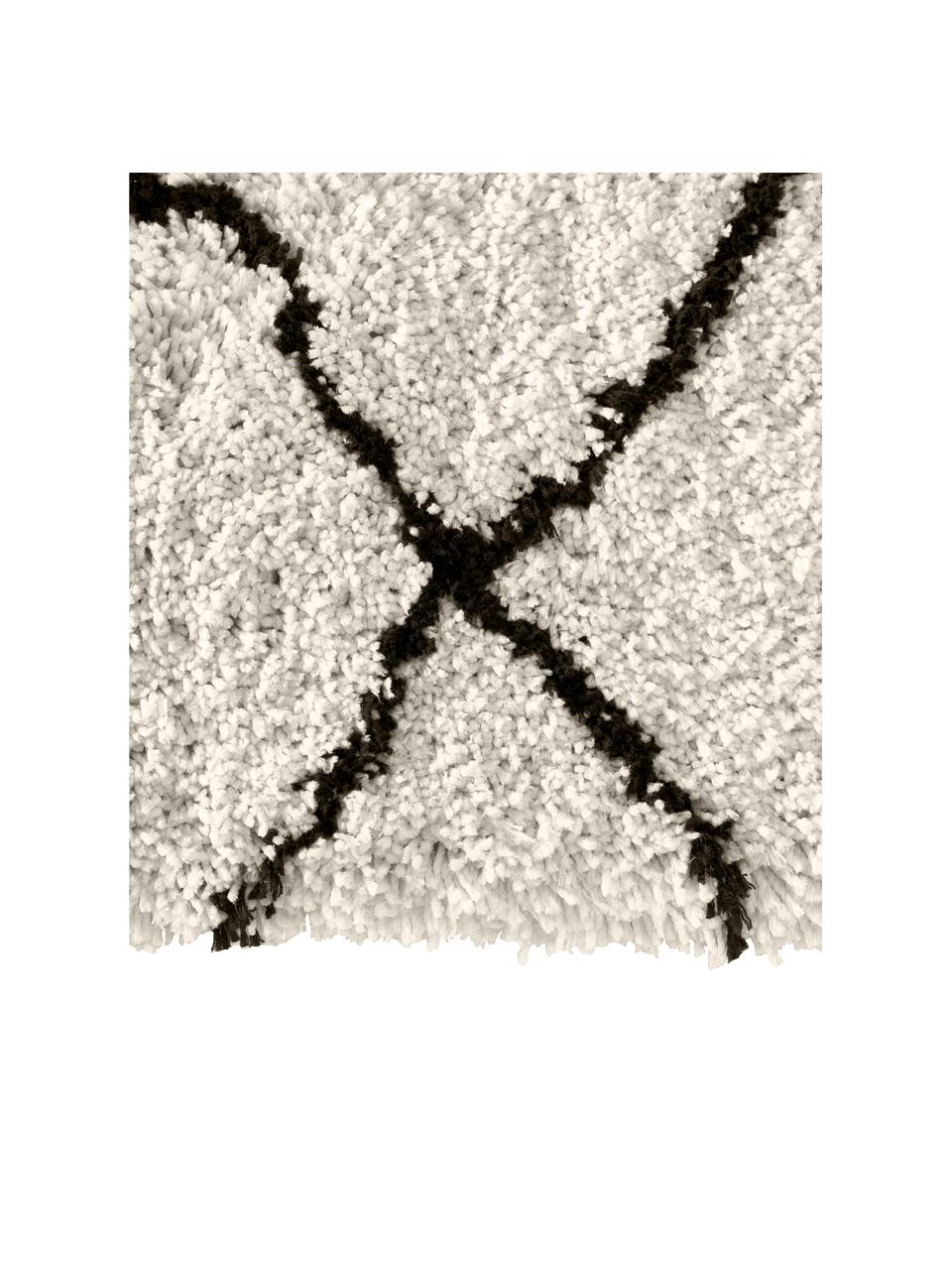Pluizig hoogpolig vloerkleed Naima, handgetuft, Bovenzijde: 100% polyester, Onderzijde: 100% gerecycled polyester, Beige, zwart, B 400 x L 500 cm