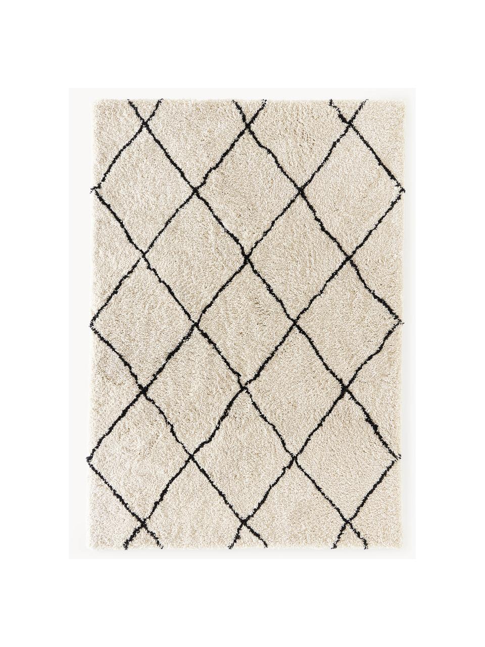 Flauschiger Hochflor-Teppich Naima, handgetuftet, 100 % Polyester, Beige, Schwarz, B 400 x L 500 cm (Größe XXL)