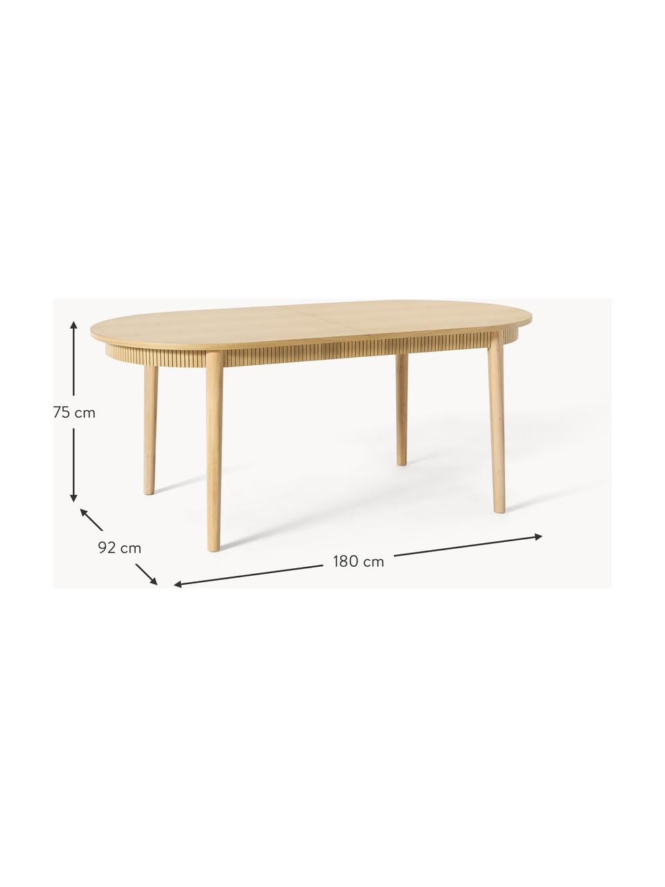 Ausziehbarer Esstisch Calary aus Eichenholz, Tischplatte: Spannplatte, Birkensperrh, Beine: Eichenholz, Eichenholz, B 180/230 x T 92 cm