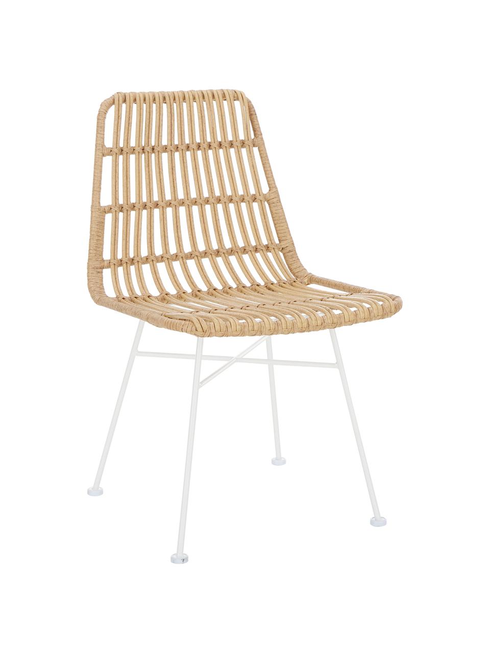 Polyratanová stolička Costa, 2 ks, Svetlohnedá, nohy biela, Š 47 x H 61 cm