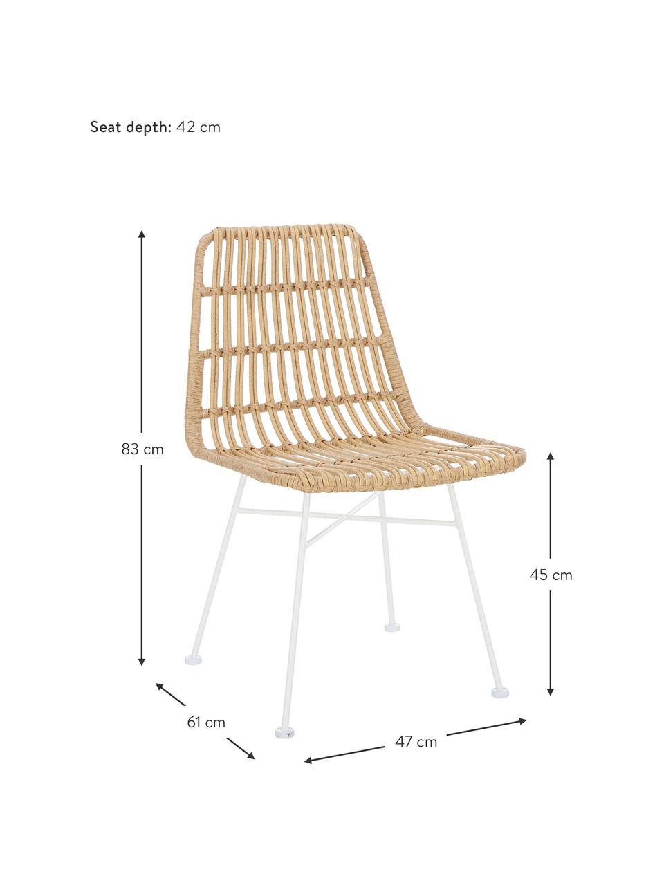 Chaises en polyrotin Costa, 2 pièces, Brun clair, blanc, larg. 47 x prof. 61 cm