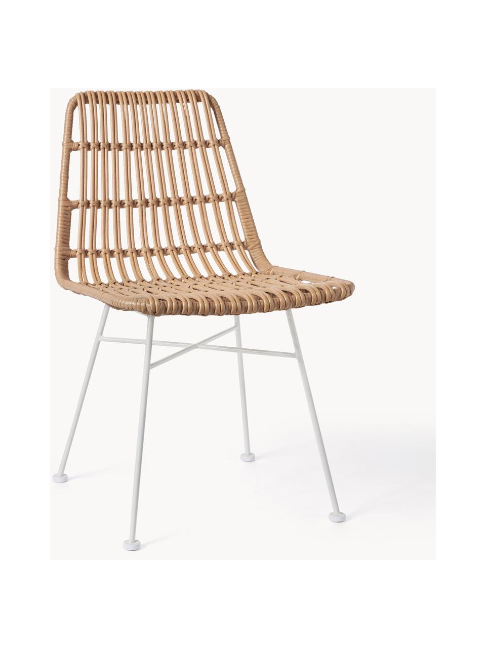 Polyrattan-Stühle Costa, 2 Stück, Sitzfläche: Polyethylen-Geflecht, Gestell: Metall, pulverbeschichtet, Hellbraun, Weiß, B 47 x T 61 cm