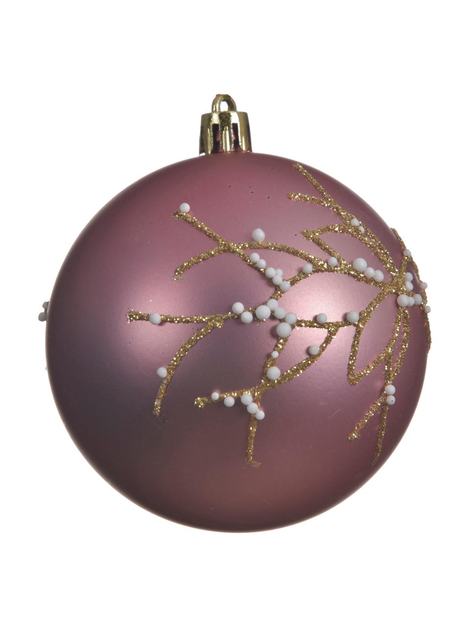 Breukvaste kerstballen Violetta, 4 stuks, Lila, goudkleurig, wit, Ø 8 cm